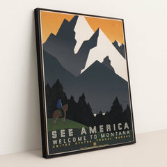 See America. Welcome to Montana (1936) by Martin Weitzman - Black Frame Stretchiez