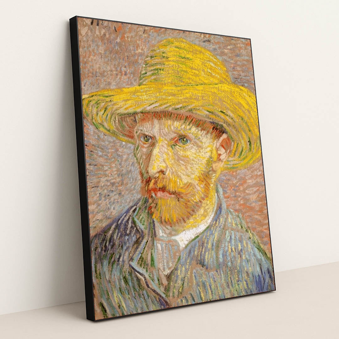 Self-Portrait with a Straw Hat (1887) by Vincent van Gogh - Black Frame Stretchiez