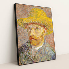 Self-Portrait with a Straw Hat (1887) by Vincent van Gogh - Black Frame Stretchiez