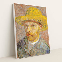 Self-Portrait with a Straw Hat (1887) by Vincent van Gogh - White Frame Stretchiez