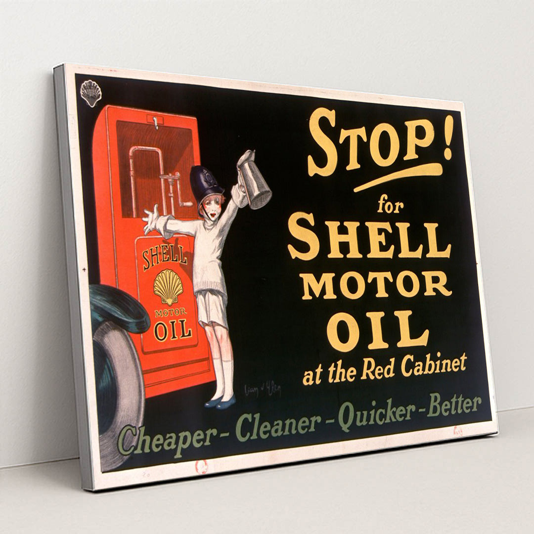 Stop! for Shell motor oil at the Red Cabinet (1926) by Jean d'Ylen - Silver Frame Stretchiez