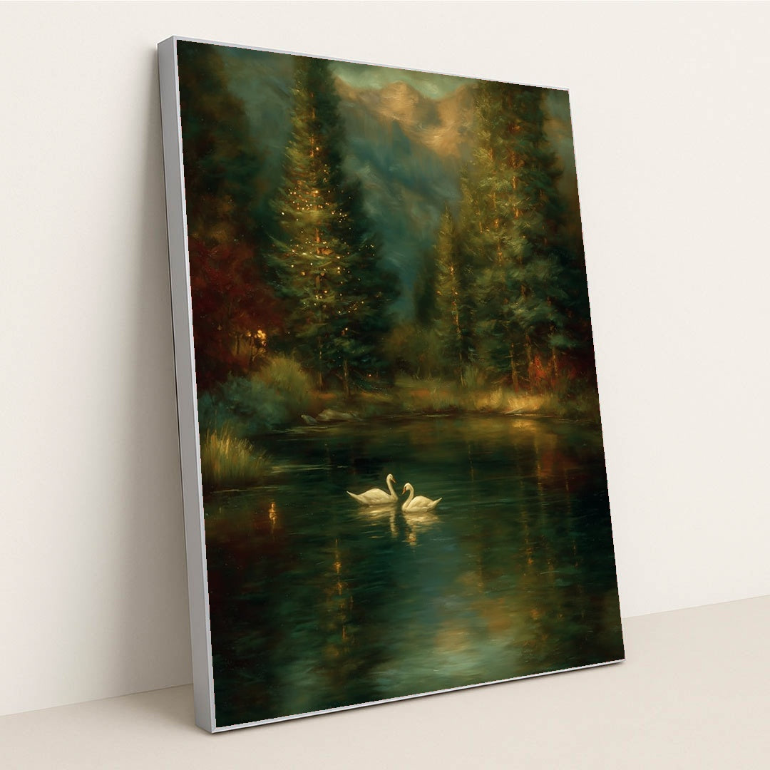 Silent Swans of Winter by James Green - Silver Frame Stretchiez