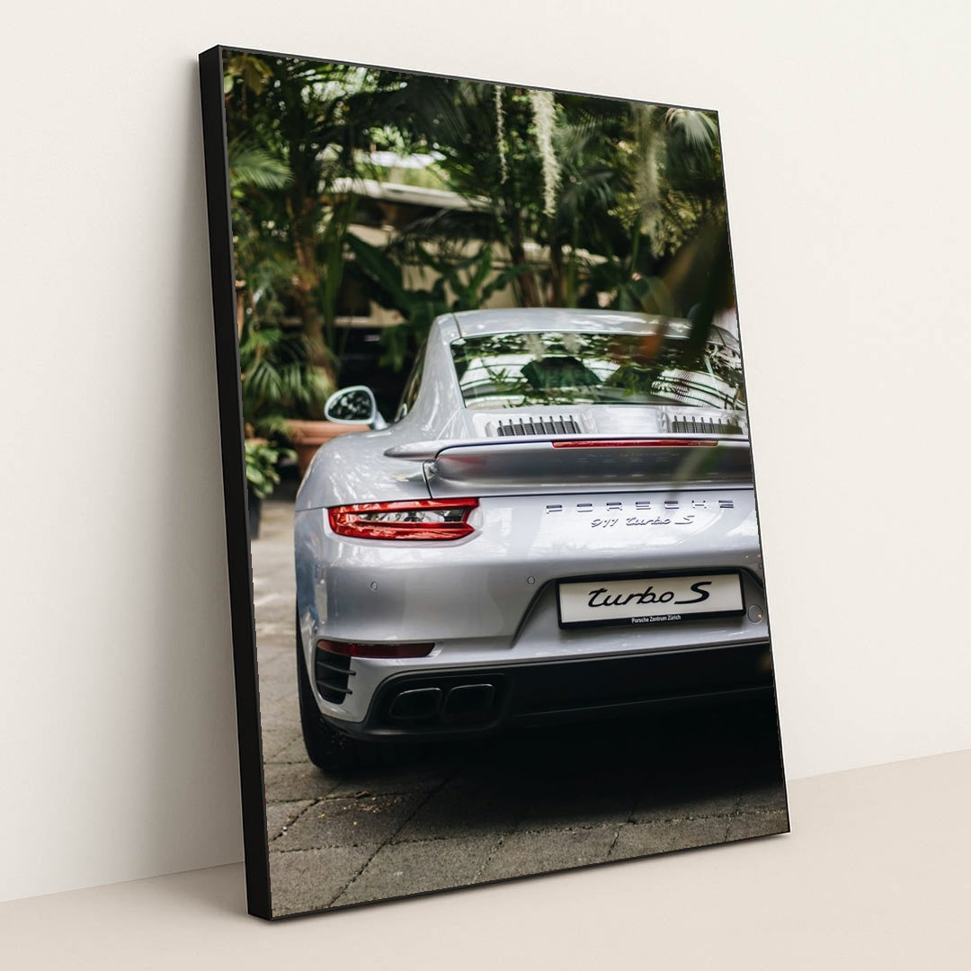 Silver 911 Turbo S  Porsche Coupe in Focus by Severin Demchuk - Black Frame Stretchiez
