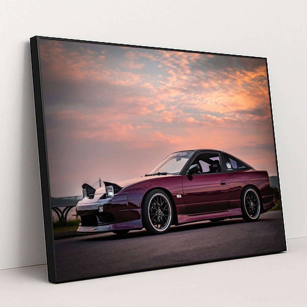 Silvia S13 at Sunset by Patrik Storm - Black Frame Stretchiez