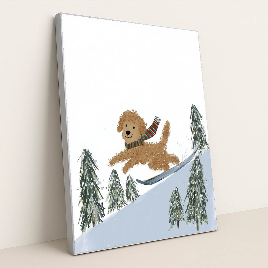 Skiing Doodle by Anna Stone - Silver Frame Stretchiez