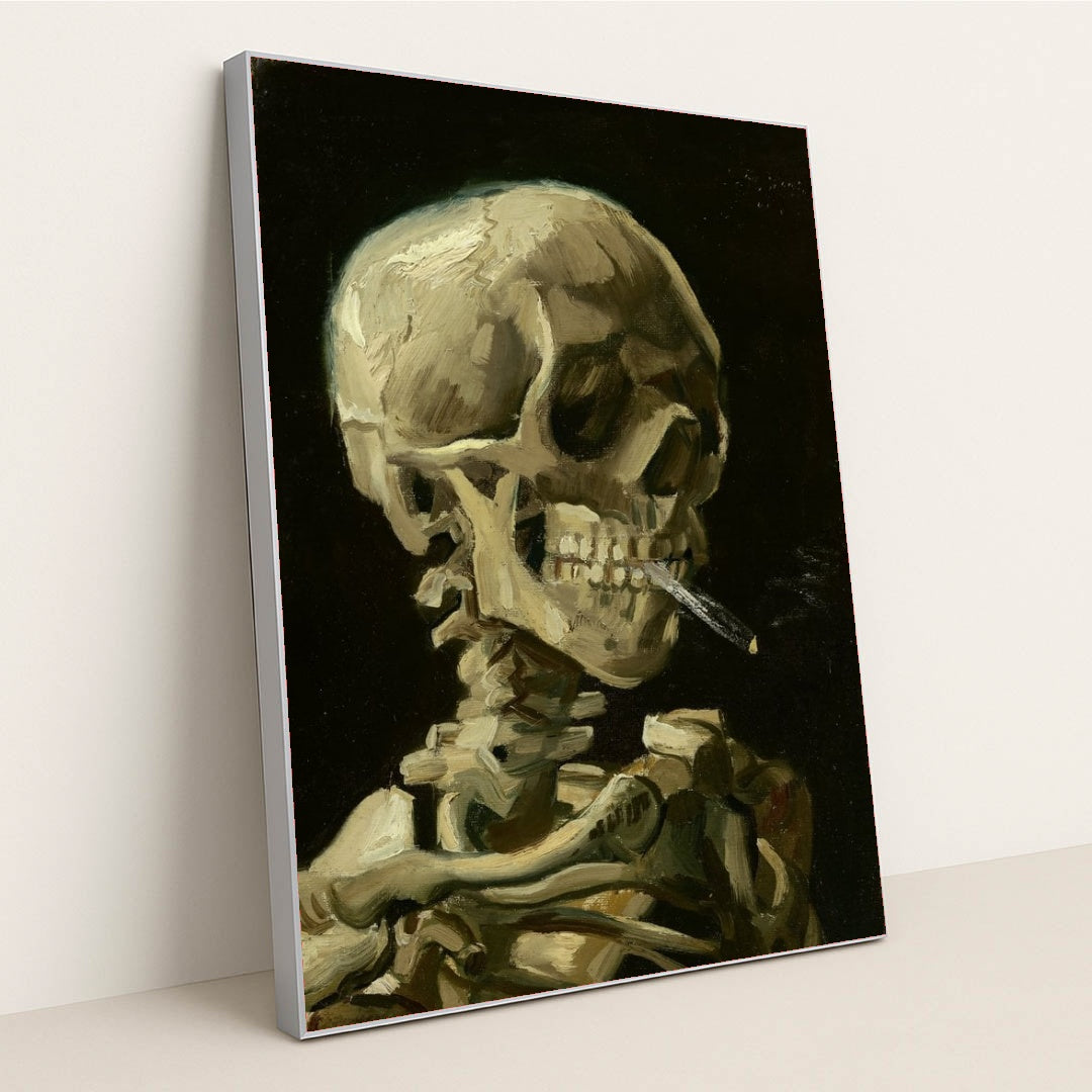 Skull With Burning Cigarette by Vincent van Gogh - Silver Frame Stretchiez
