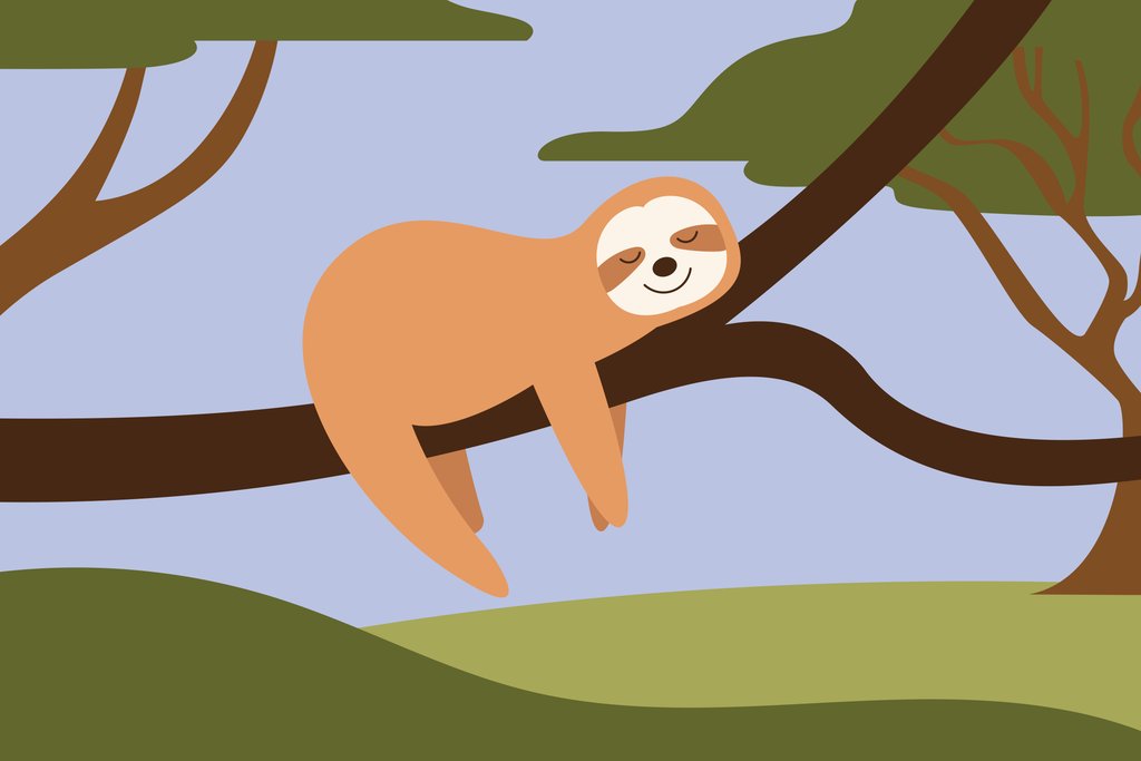 Silverfork Studio - A cartoon of a slotty hanging from a tree