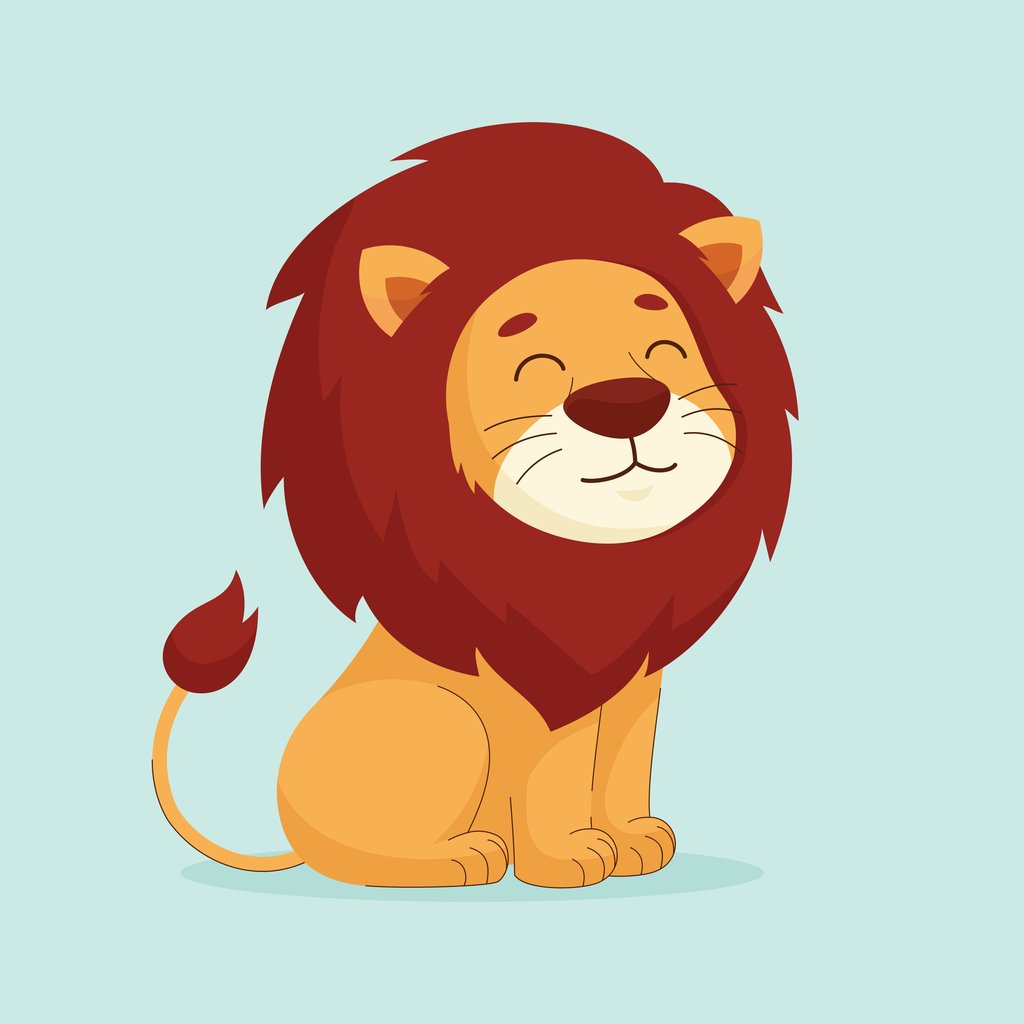 Wahyu Setyanto - A cartoon lion sitting on a blue background