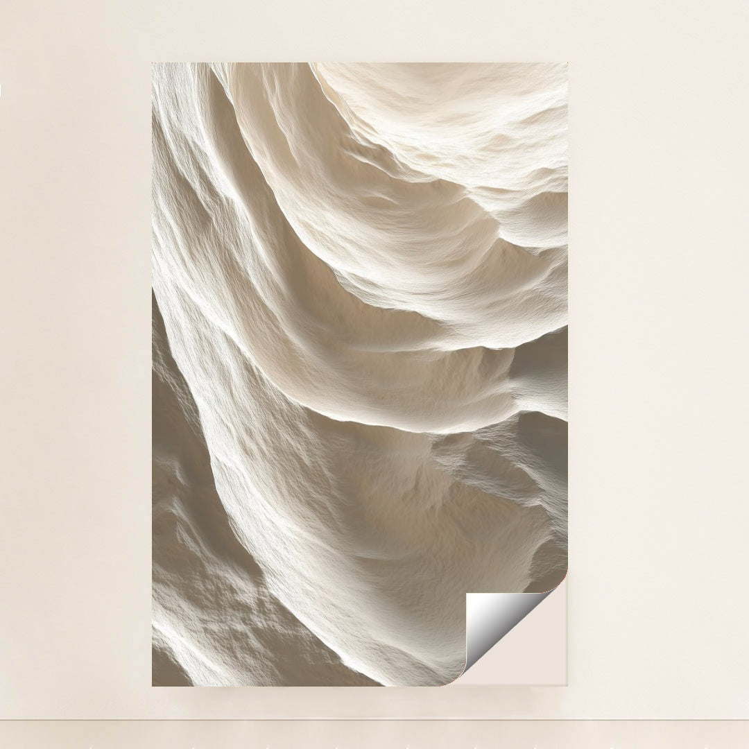 This artwork features abstract sand dunes with soft beige waves and natural shadows, shown unframed.