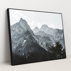 Snow-Covered Mountain Peaks with Pine Trees in Winter by 정규송 Nui MALAMA - Black Frame Stretchiez