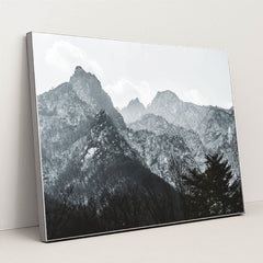 Snow-Covered Mountain Peaks with Pine Trees in Winter by 정규송 Nui MALAMA - Silver Frame Stretchiez