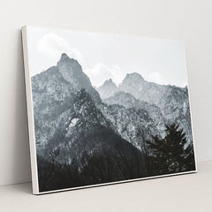 Snow-Covered Mountain Peaks with Pine Trees in Winter by 정규송 Nui MALAMA - White Frame Stretchiez