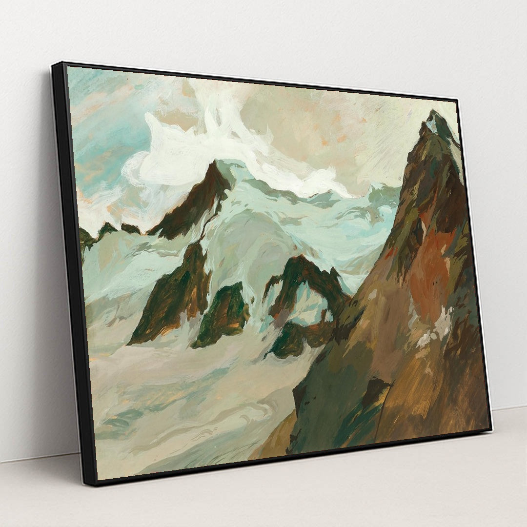 Snow-covered summit in the high mountains by Hugo Hodiener - Black Frame Stretchiez