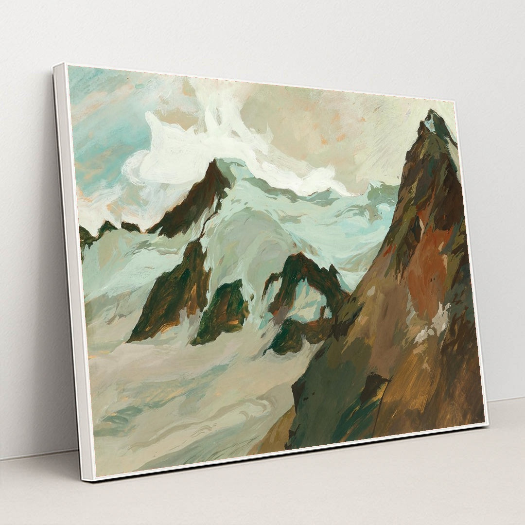 Snow-covered summit in the high mountains by Hugo Hodiener - White Frame Stretchiez