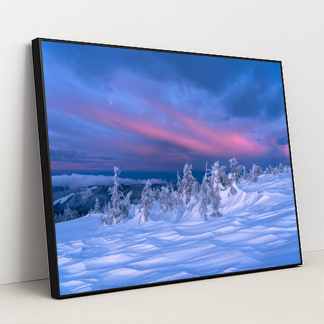 Snow Waves on the Ridge by Daniel Mirlea - Black Frame Stretchiez