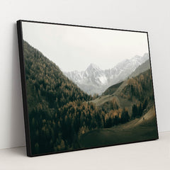 Italian snowy mountains and lush trees by Eberhard Grossgasteiger - Black Frame Stretchiez