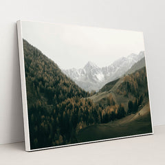 Italian snowy mountains and lush trees by Eberhard Grossgasteiger - White Frame Stretchiez