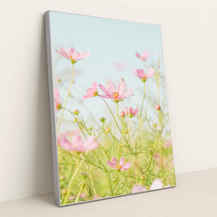 Soft Pink Cosmos in Morning Light by Jei Lee - Silver Frame Stretchiez