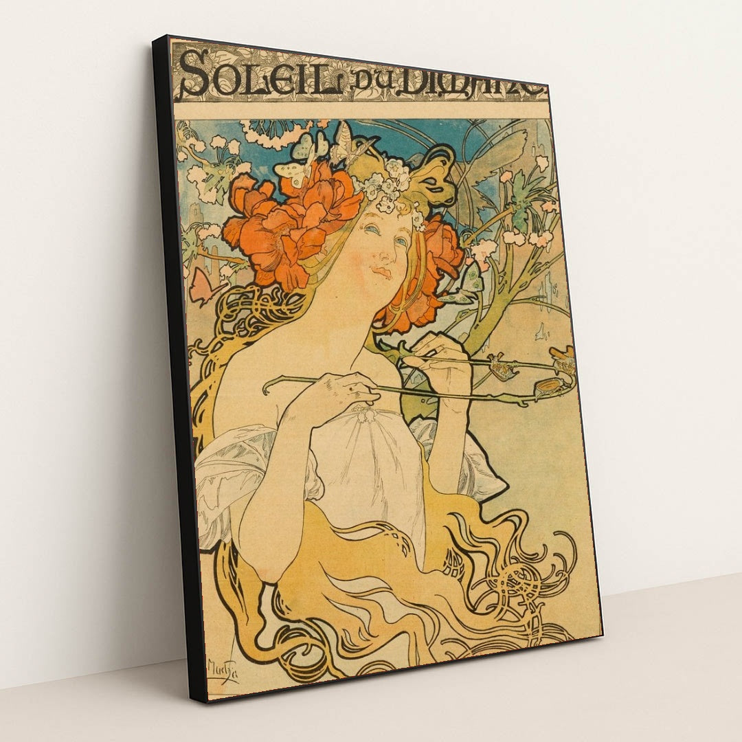 Soleil du Dimanche by Alphonse Mucha - Black Frame Stretchiez