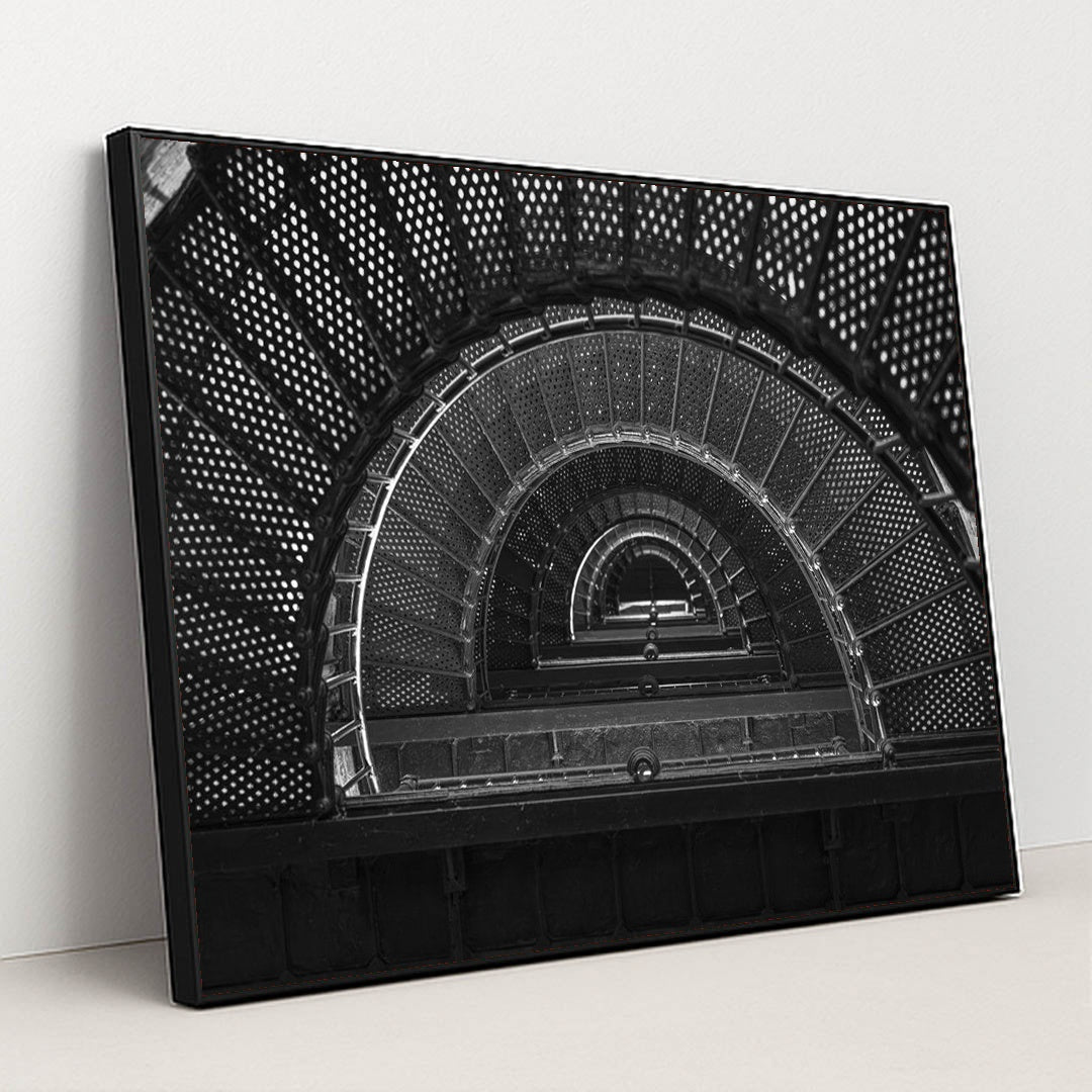 Elegant Black and White Spiral Staircase by Mark Stebnicki - Black Frame Stretchiez