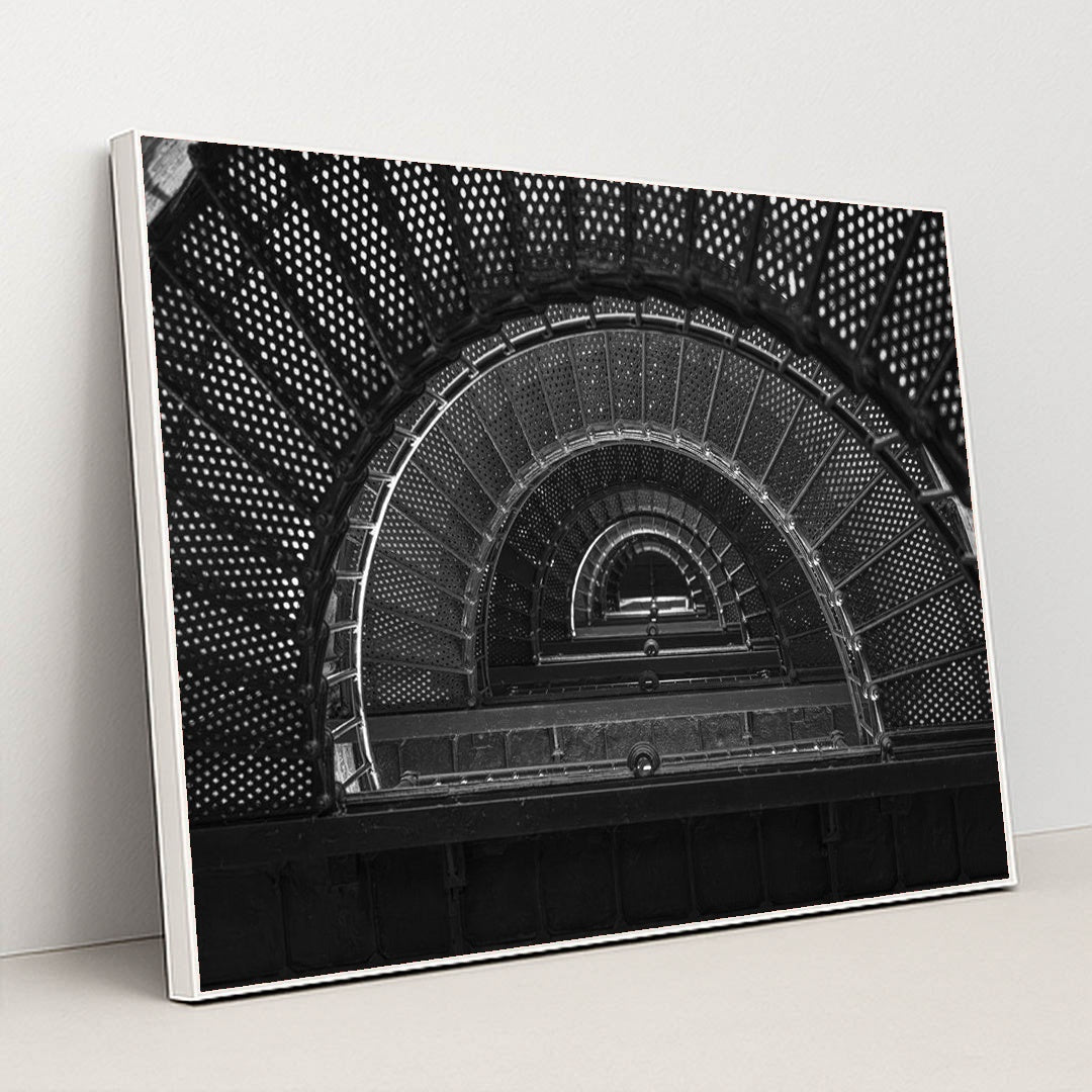 Elegant Black and White Spiral Staircase by Mark Stebnicki - White Frame Stretchiez
