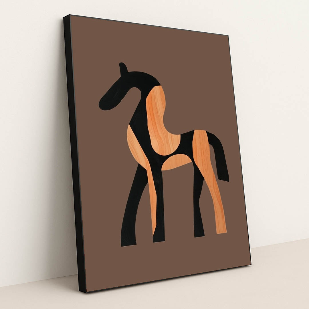 Standing Horse Walnut Sculpture by Wall Gusto™ - Black Frame Stretchiez