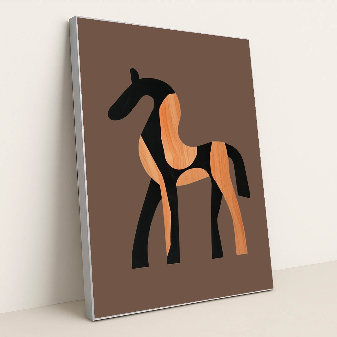 Standing Horse Walnut Sculpture by Wall Gusto™ - Silver Frame Stretchiez