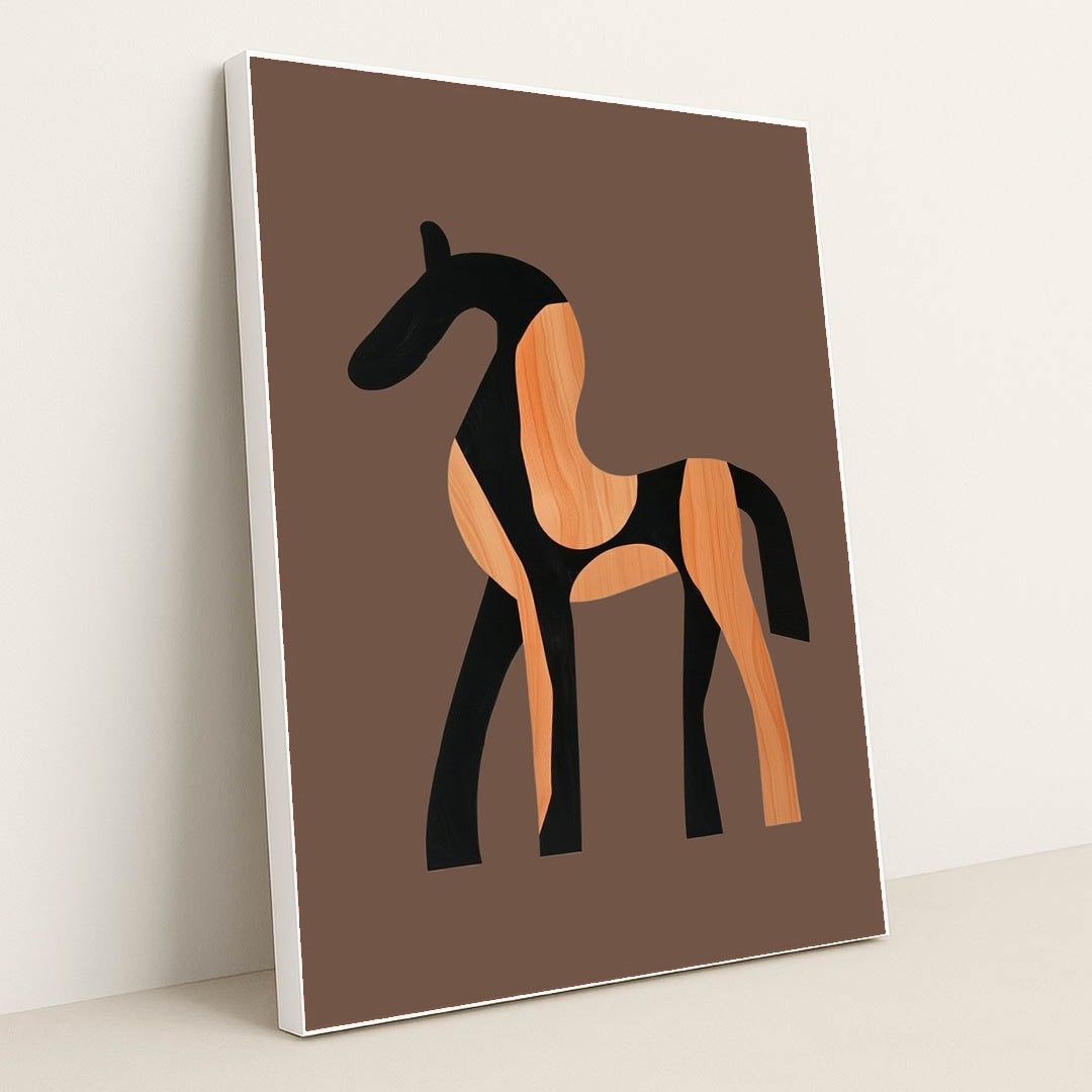 Standing Horse Walnut Sculpture by Wall Gusto™ - White Frame Stretchiez