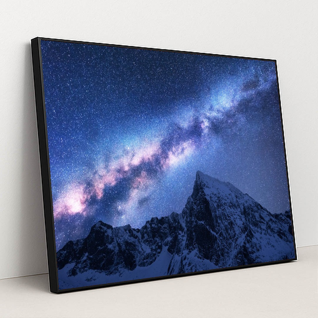 Starlit Milky Way Over Snowy Himalayan Peaks by Anonymous - Black Frame Stretchiez
