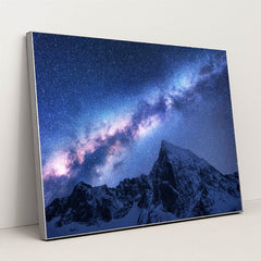 Starlit Milky Way Over Snowy Himalayan Peaks by Anonymous - Silver Frame Stretchiez