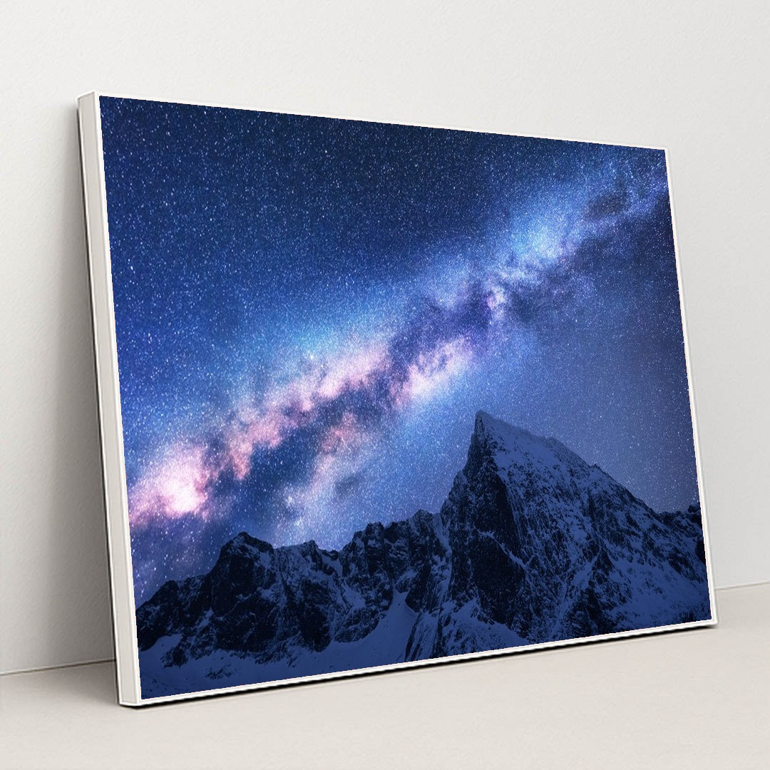 Starlit Milky Way Over Snowy Himalayan Peaks by Anonymous - White Frame Stretchiez
