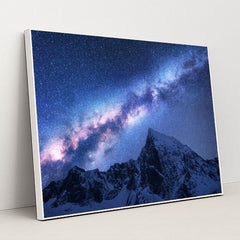 Starlit Milky Way Over Snowy Himalayan Peaks by Anonymous - White Frame Stretchiez