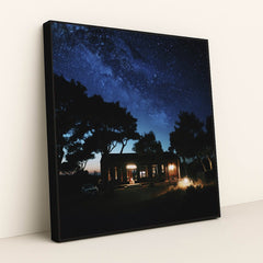 Starry Night Over Bozcaada House by Barf - Black Frame Stretchiez