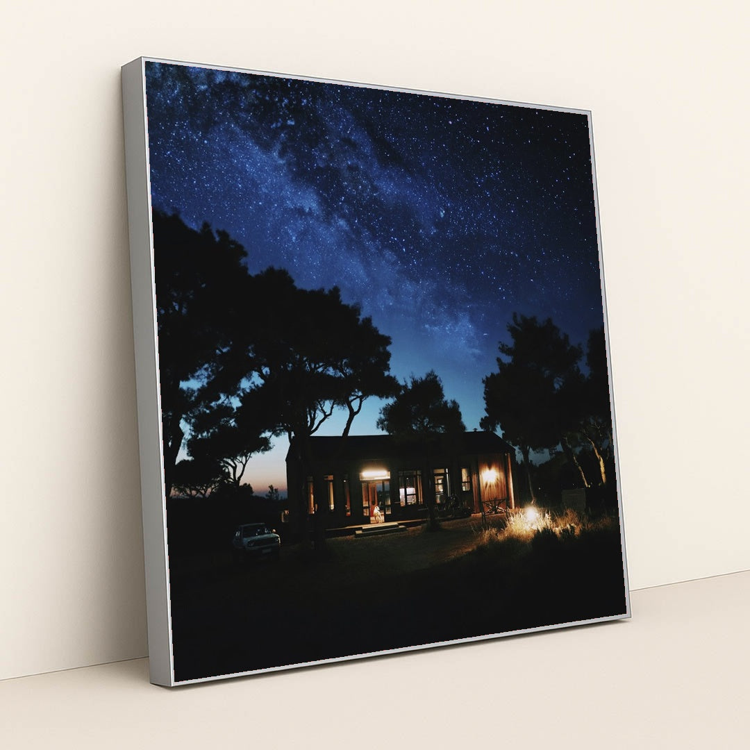 Starry Night Over Bozcaada House by Barf - Silver Frame Stretchiez