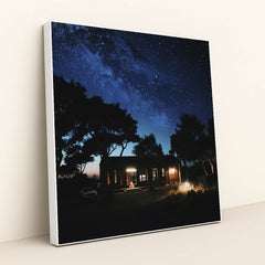 Starry Night Over Bozcaada House by Barf - White Frame Stretchiez