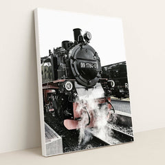 Classic Steam Locomotive at Railway Station by Felix Mittermeier - White Frame Stretchiez