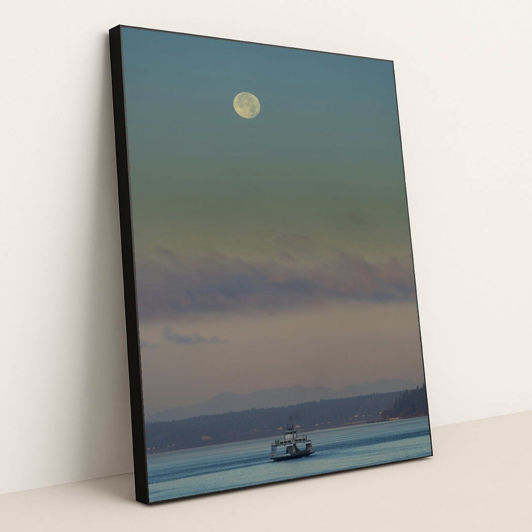 Ferry at Twilight in Steilacoom by JOHN CALLERY - Black Frame Stretchiez