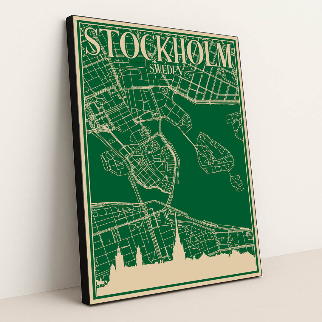 Blueprint of Stockholm's Urban Road Network by Anonymous - Black Frame Stretchiez
