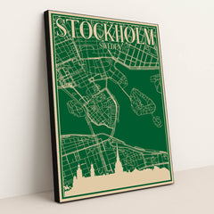 Blueprint of Stockholm's Urban Road Network by Anonymous - Black Frame Stretchiez