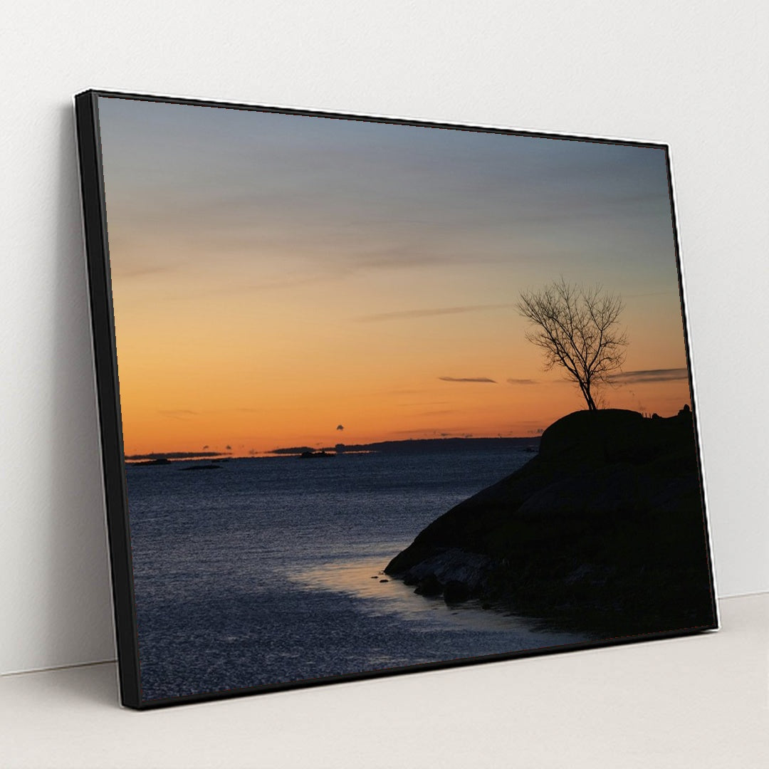 Sunrise at Cove Island Park by David Kanigan - Black Frame Stretchiez
