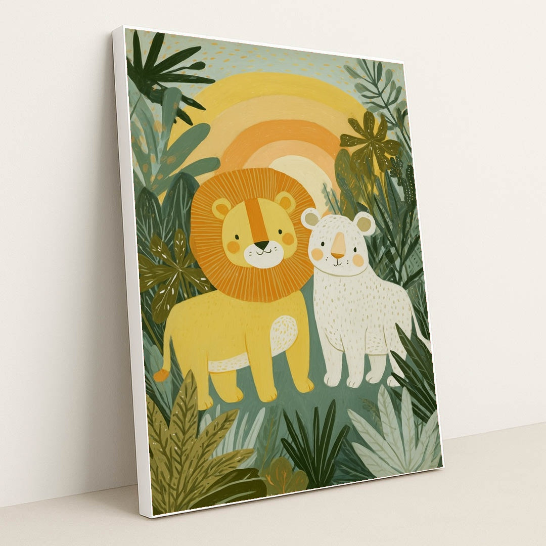 Sunrise Friends in the Quiet Jungle by Melissa King - White Frame Stretchiez