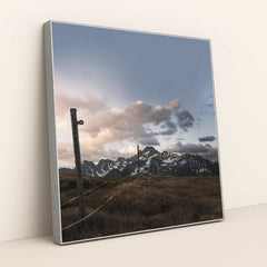 Sunset Over Tyrol's Snowy Mountains by Niklas Jeromin - Silver Frame Stretchiez