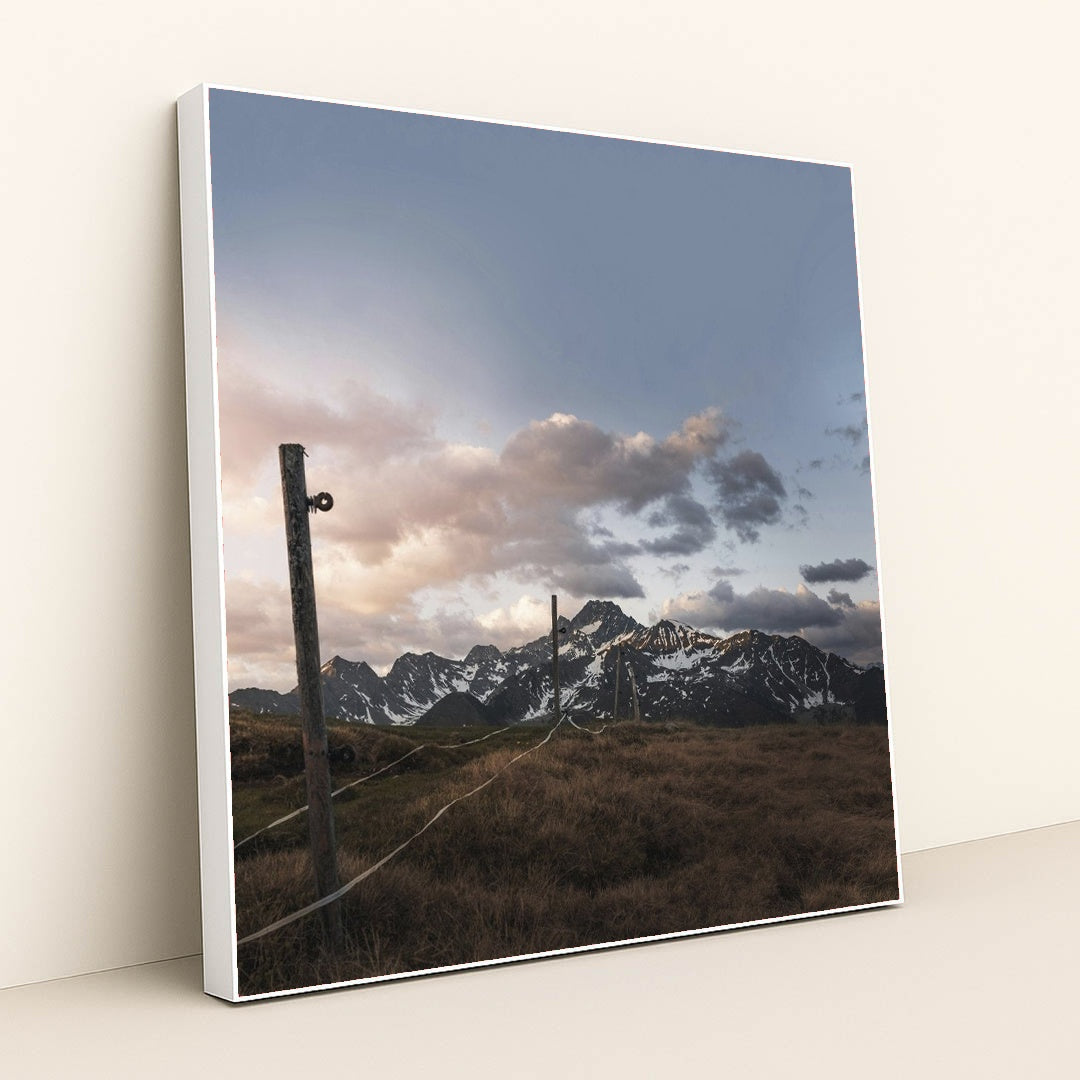 Sunset Over Tyrol's Snowy Mountains by Niklas Jeromin - White Frame Stretchiez