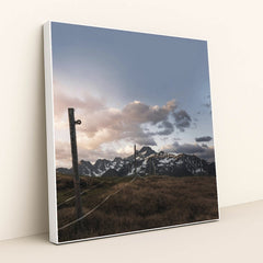 Sunset Over Tyrol's Snowy Mountains by Niklas Jeromin - White Frame Stretchiez