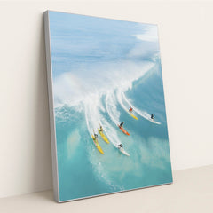 Surfers Riding Waves in Hawaii by Jess Loiterton - Silver Frame Stretchiez