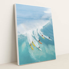 Surfers Riding Waves in Hawaii by Jess Loiterton - White Frame Stretchiez