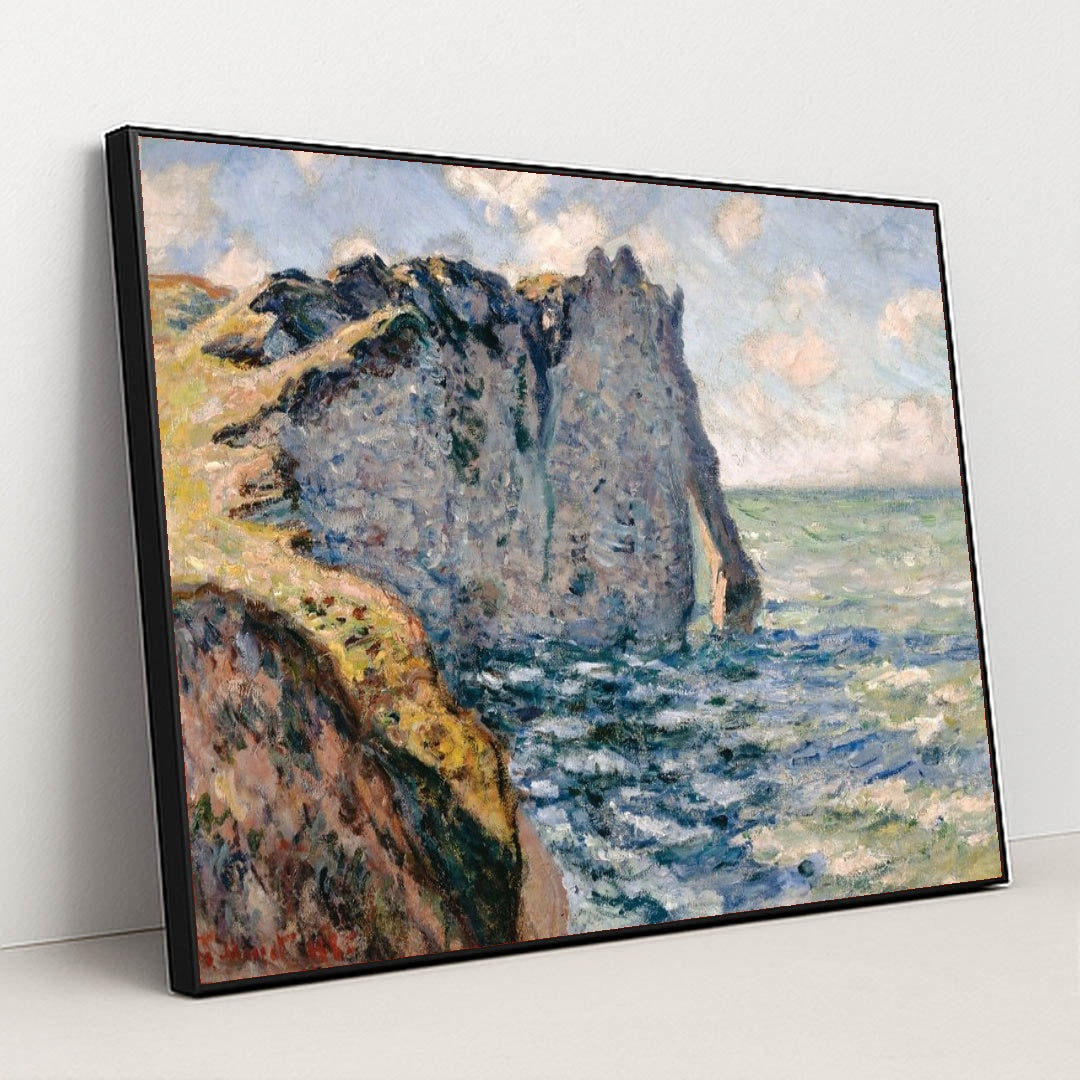 The Cliff of Aval, Etrétat (1885) by Claude Monet - Black Frame Stretchiez