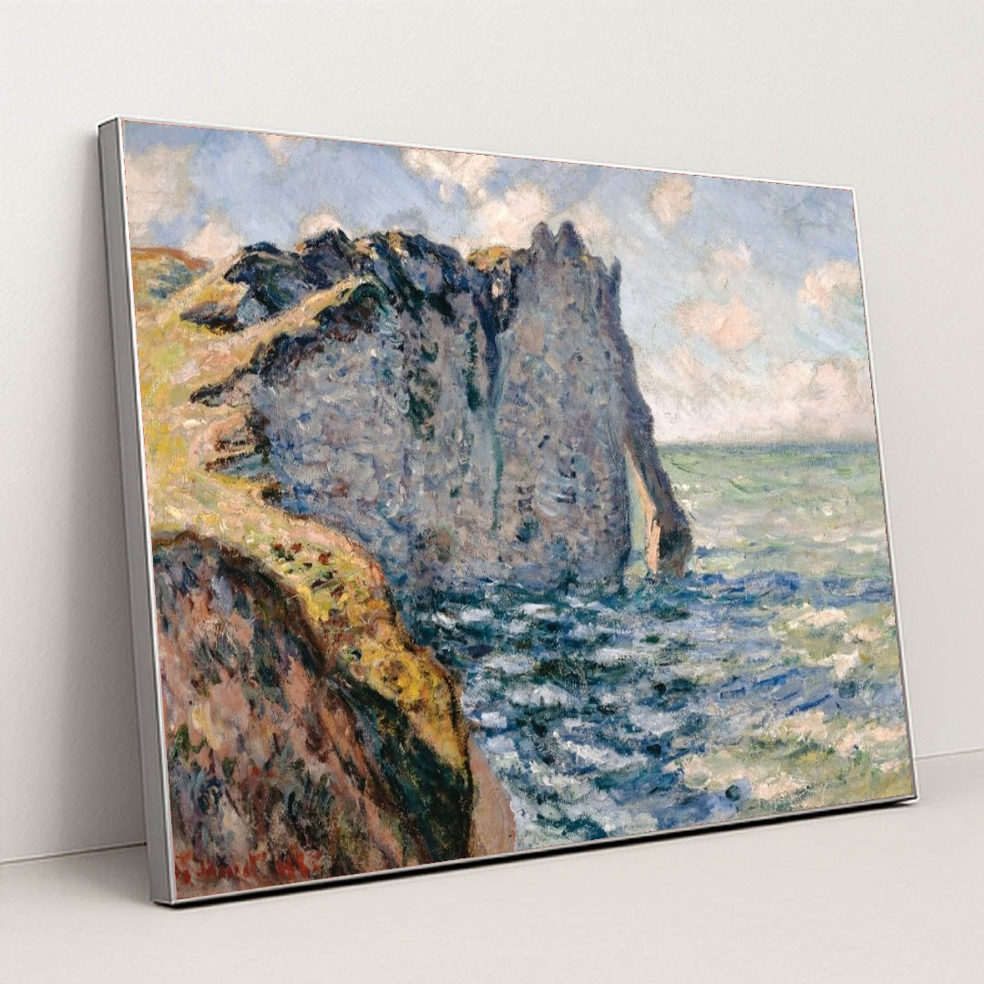 The Cliff of Aval, Etrétat (1885) by Claude Monet - Silver Frame Stretchiez