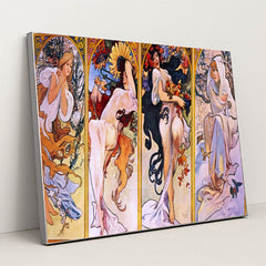 The Four Seasons (1895) by Alphonse Mucha - Silver Frame Stretchiez