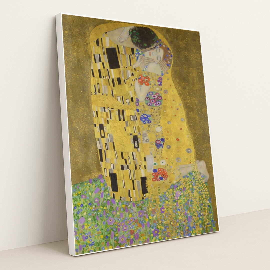 The Kiss by Gustav Klimt - White Frame Stretchiez